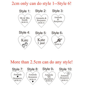 50 Pieces Personalized Engraved Baby Baptism Hangs Love Heart Wedding Table Decoration Favors Customized Hearts