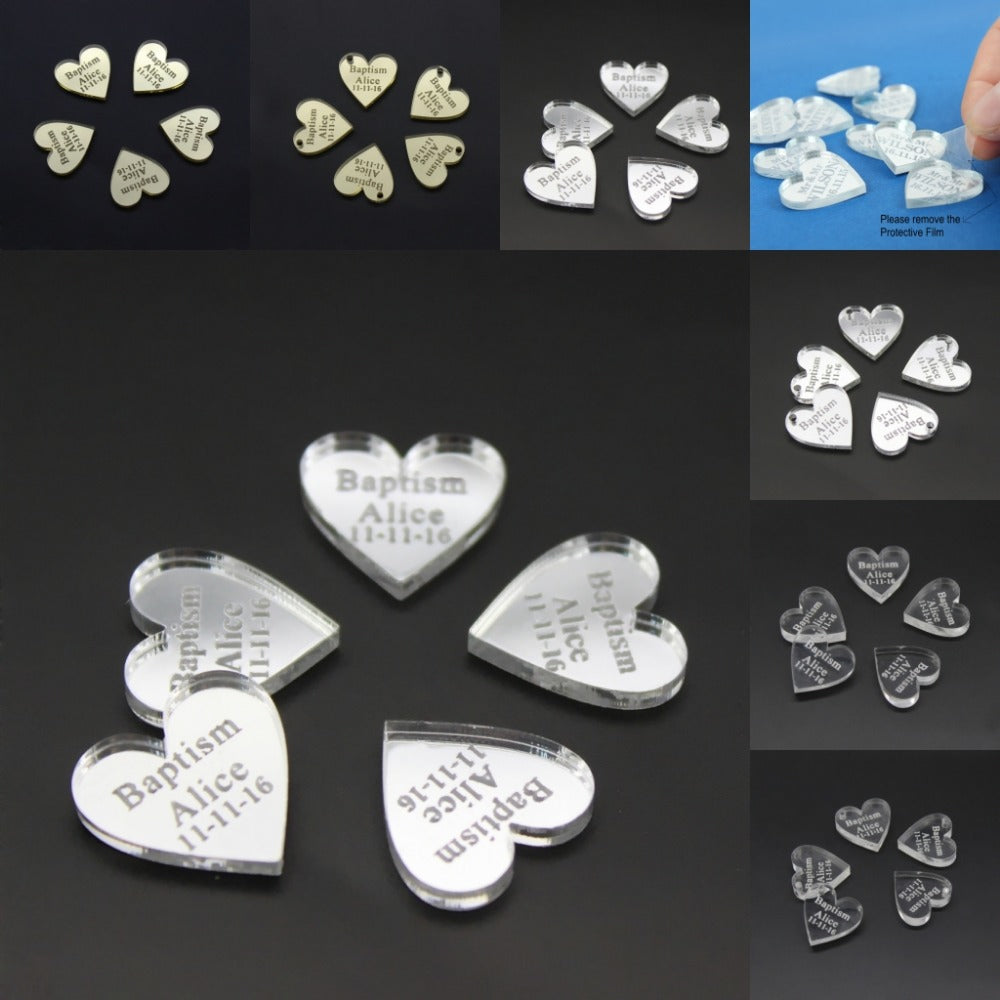 50 Pieces Personalized Engraved Baby Baptism Hangs Love Heart Wedding Table Decoration Favors Customized Hearts