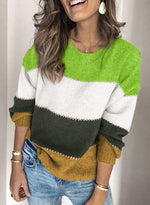 Load image into Gallery viewer, CANIKAT Women&#39;s Crewneck Color Block Striped Sweater Long Sleeve Loose Knit Pullover Jumper Tops
