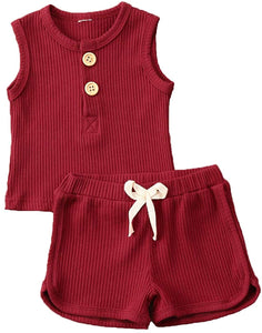 Newborn Baby Boys Girls Summer Outfits Infant Ribbed Knitted Cotton Short Sleeve T-Shirt + Shorts Two Piece Clothes Set