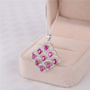 Almei Women 9pcs 0.3ct Ruby Pendant Folding Fan Shape Necklaces Large Pendants Jewelry for Wedding Engagement with Box CN020