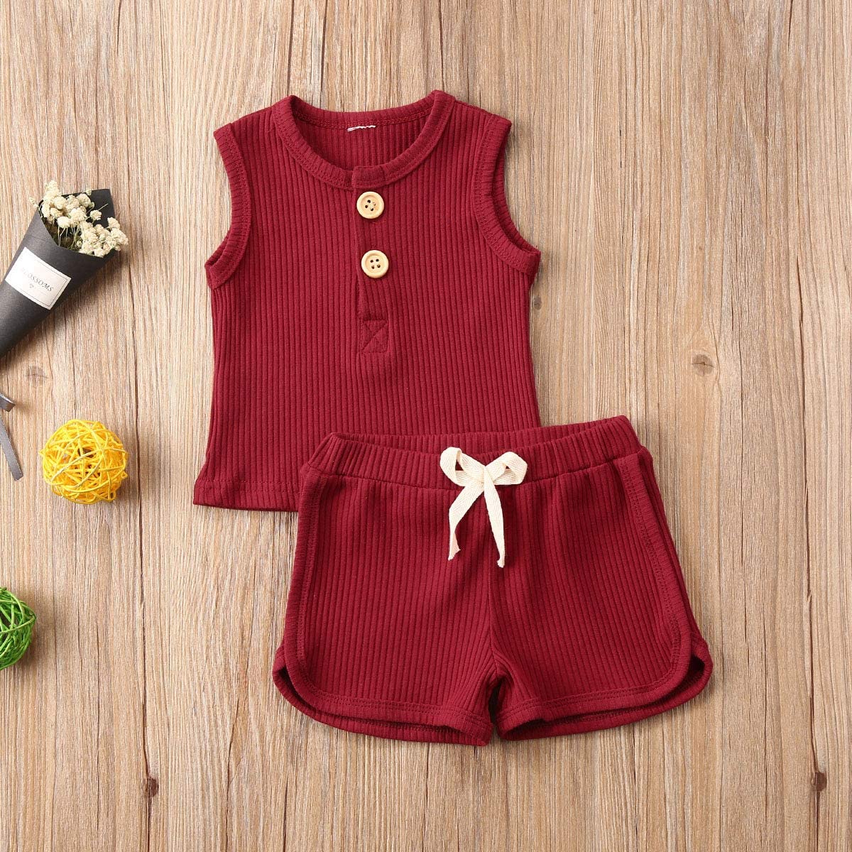 Newborn Baby Boys Girls Summer Outfits Infant Ribbed Knitted Cotton Short Sleeve T-Shirt + Shorts Two Piece Clothes Set