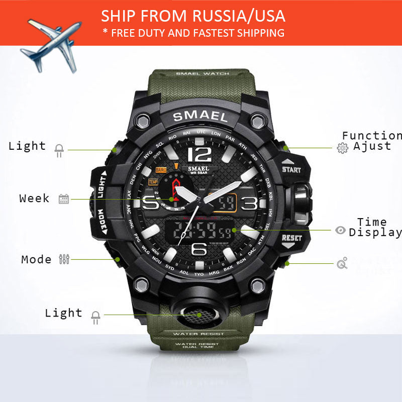 Men Military Watch 50m Waterproof Wristwatch LED Quartz Clock Sport Watch Male relogios masculino 1545 Sport Watch Men S Shock