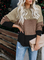 Load image into Gallery viewer, CANIKAT Women&#39;s Crewneck Color Block Striped Sweater Long Sleeve Loose Knit Pullover Jumper Tops
