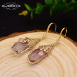 Load image into Gallery viewer, GLSEEVO Natural Ore Pink Crystal Dangle Earrings Hook Women Handmade Luxury Jewelry Boucles D&#39;Oreilles Pour Les Femmes GE0313
