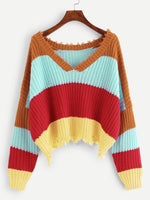 Load image into Gallery viewer, Color Block Raw Hem Sweater
