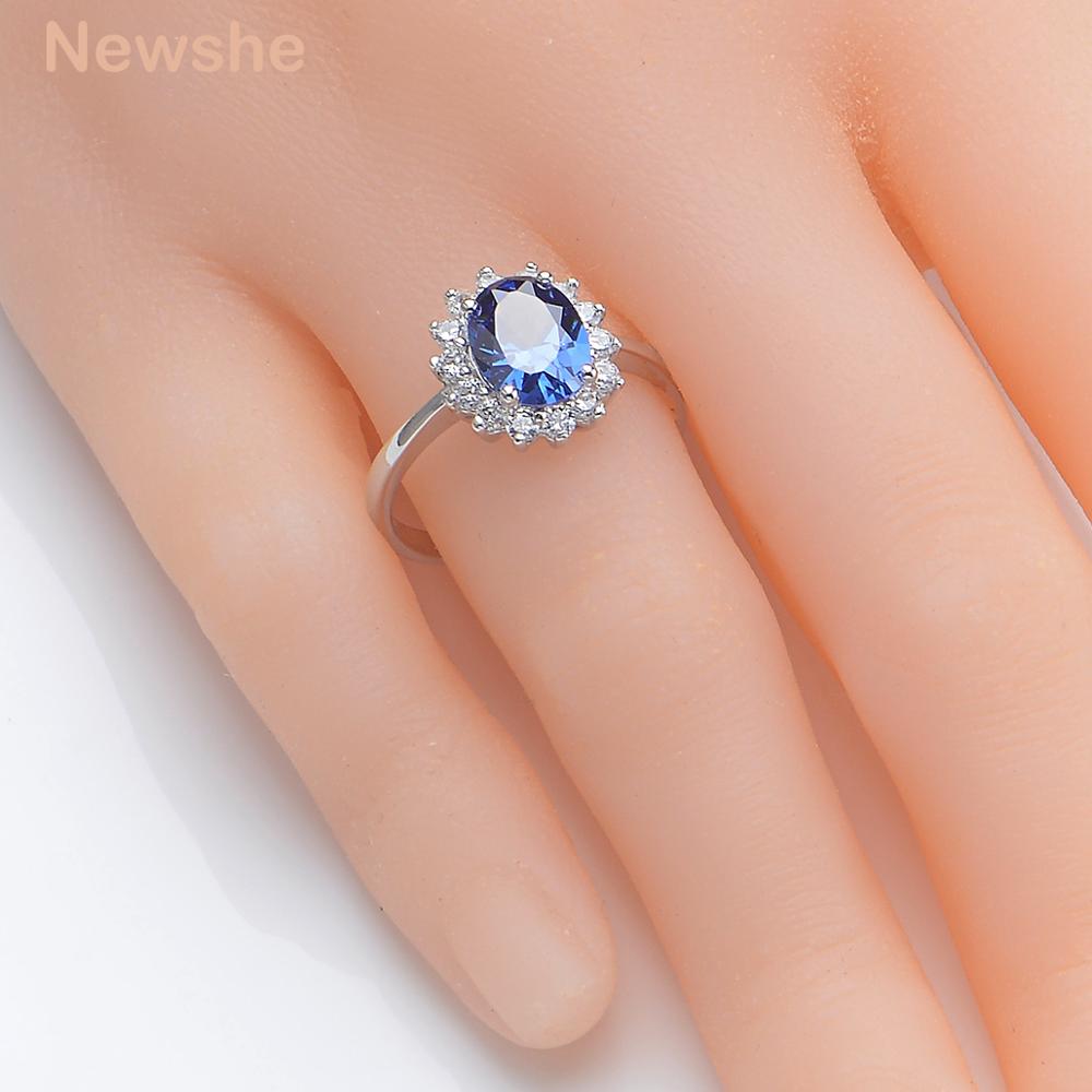 Newshe Halo Wedding Ring For Women 2 Ct Blue Oval Cut AAA CZ Solid 925 Sterling Silver Trendy Jewelry Party Cocktail Ring|Rings