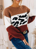 Load image into Gallery viewer, CANIKAT Women&#39;s Crewneck Color Block Striped Sweater Long Sleeve Loose Knit Pullover Jumper Tops
