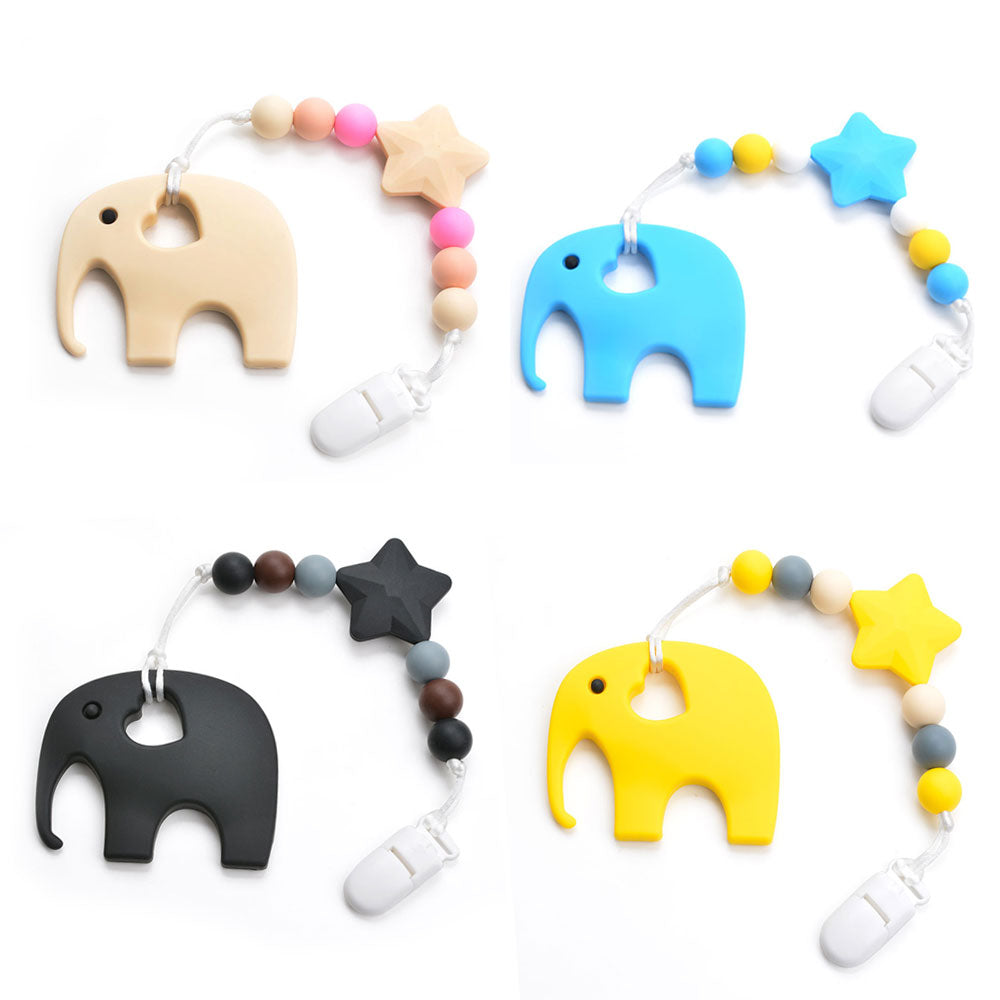 Silicone Elephant Pacifier BPA Free Baby Teether Hand made Funny Colorful Bead Clip Holder Pacifier Clips Soother Chain For Baby