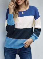 Load image into Gallery viewer, CANIKAT Women&#39;s Crewneck Color Block Striped Sweater Long Sleeve Loose Knit Pullover Jumper Tops
