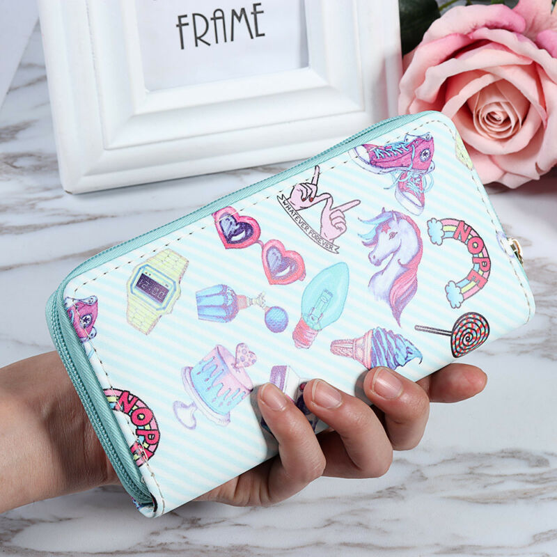 Women Unicorn Wallet Clutch Long Leather Purse Card Holder Phone Zipper Handbags