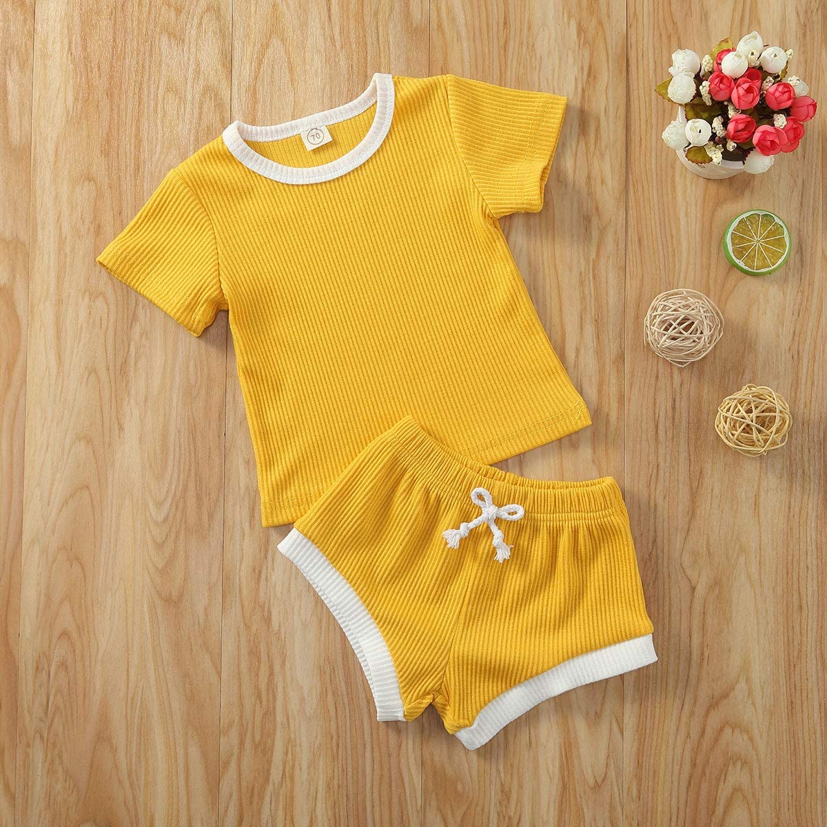 Newborn Baby Boys Girls Summer Outfits Infant Ribbed Knitted Cotton Short Sleeve T-Shirt + Shorts Two Piece Clothes Set