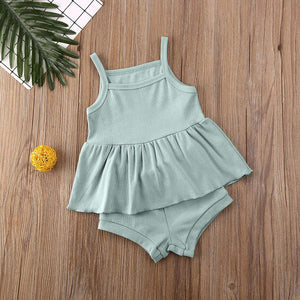 Newborn Baby Boys Girls Summer Outfits Infant Ribbed Knitted Cotton Short Sleeve T-Shirt + Shorts Two Piece Clothes Set