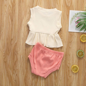 Newborn Baby Boys Girls Summer Outfits Infant Ribbed Knitted Cotton Short Sleeve T-Shirt + Shorts Two Piece Clothes Set