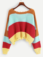 Load image into Gallery viewer, Color Block Raw Hem Sweater
