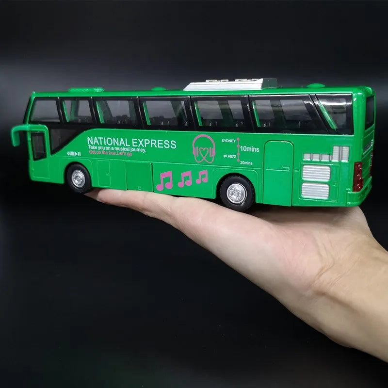 Travel Bus Model Alloy Model Car Diecast Scale Vehicle Model Toy Sound & Light Pull Back Educational Toys For Children Gift