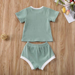 Load image into Gallery viewer, Newborn Baby Boys Girls Summer Outfits Infant Ribbed Knitted Cotton Short Sleeve T-Shirt + Shorts Two Piece Clothes Set
