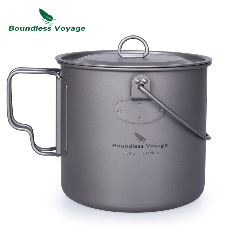 Boundess Voyage Titanium Cup Camping Hanging Pot with Folding Handle and Lid Outdoor Pot Picnic Cookware Tea Coffee Water Mug|Outdoor Tablewares|