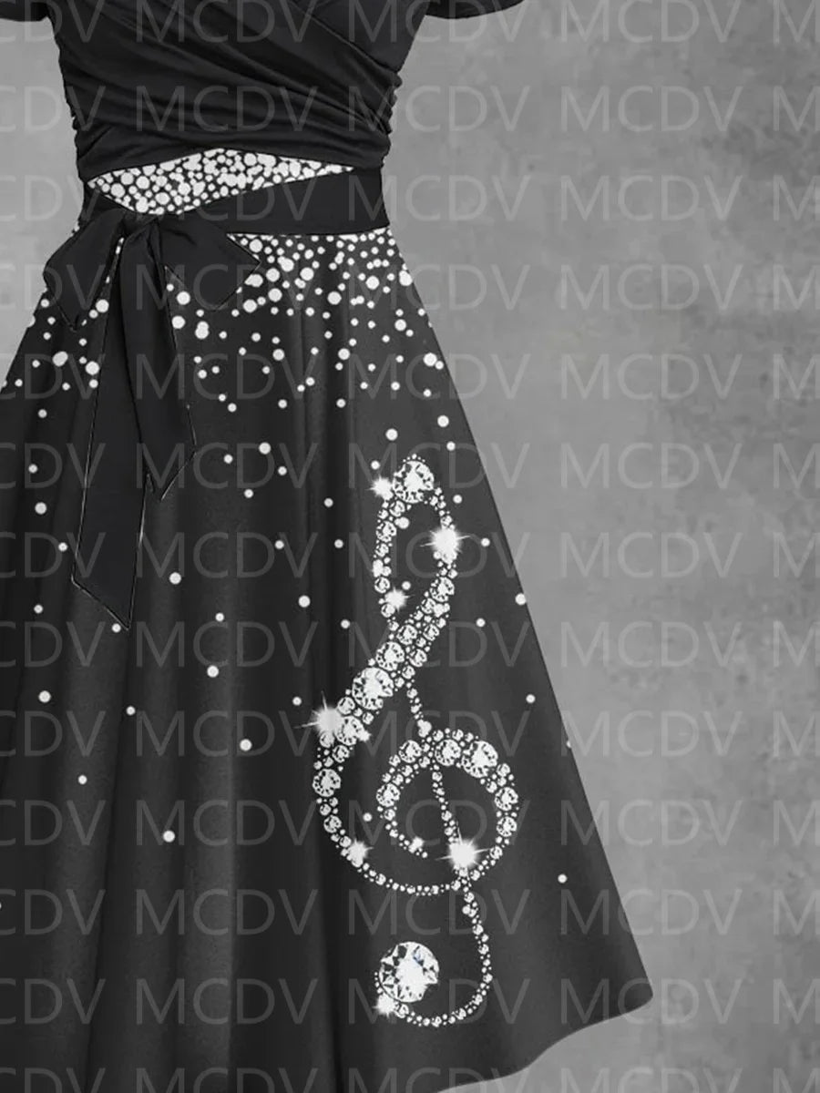 Women's Glitter Note Art Design Dress Dress Two Piece Dress 3D Printed Pocket Dress Female Dresses 03