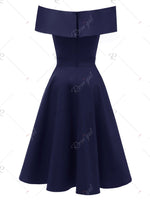 Load image into Gallery viewer, Off The Shoulder Foldover Cocktail Dress - Deep Blue - L
