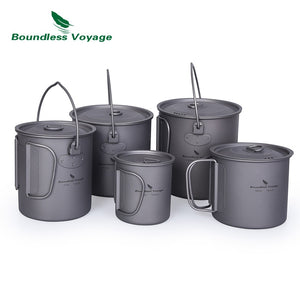 Boundess Voyage Titanium Cup Camping Hanging Pot with Folding Handle and Lid Outdoor Pot Picnic Cookware Tea Coffee Water Mug|Outdoor Tablewares|