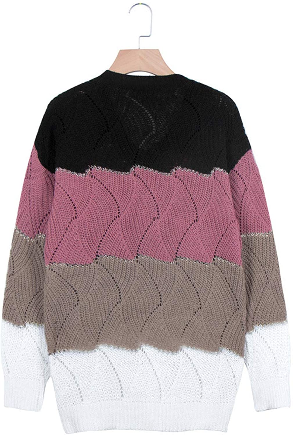 CANIKAT Women's Crewneck Color Block Striped Sweater Long Sleeve Loose Knit Pullover Jumper Tops