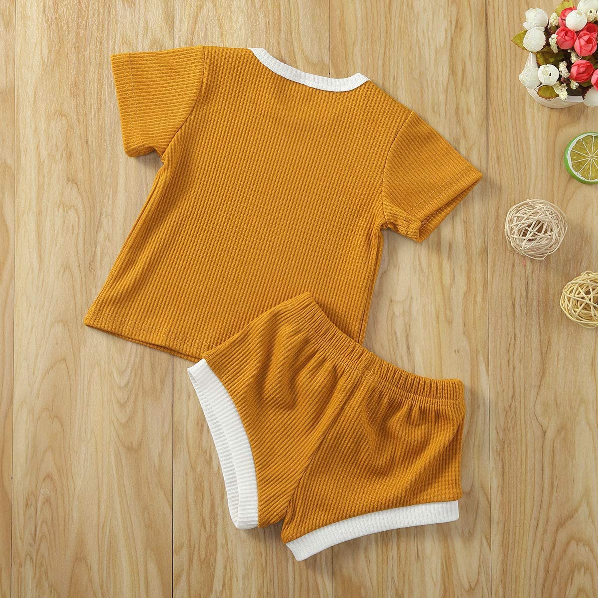 Newborn Baby Boys Girls Summer Outfits Infant Ribbed Knitted Cotton Short Sleeve T-Shirt + Shorts Two Piece Clothes Set