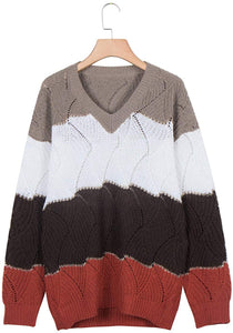 CANIKAT Women's Crewneck Color Block Striped Sweater Long Sleeve Loose Knit Pullover Jumper Tops