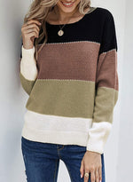 Load image into Gallery viewer, CANIKAT Women&#39;s Crewneck Color Block Striped Sweater Long Sleeve Loose Knit Pullover Jumper Tops
