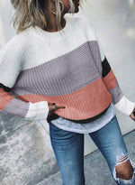 Load image into Gallery viewer, CANIKAT Women&#39;s Crewneck Color Block Striped Sweater Long Sleeve Loose Knit Pullover Jumper Tops
