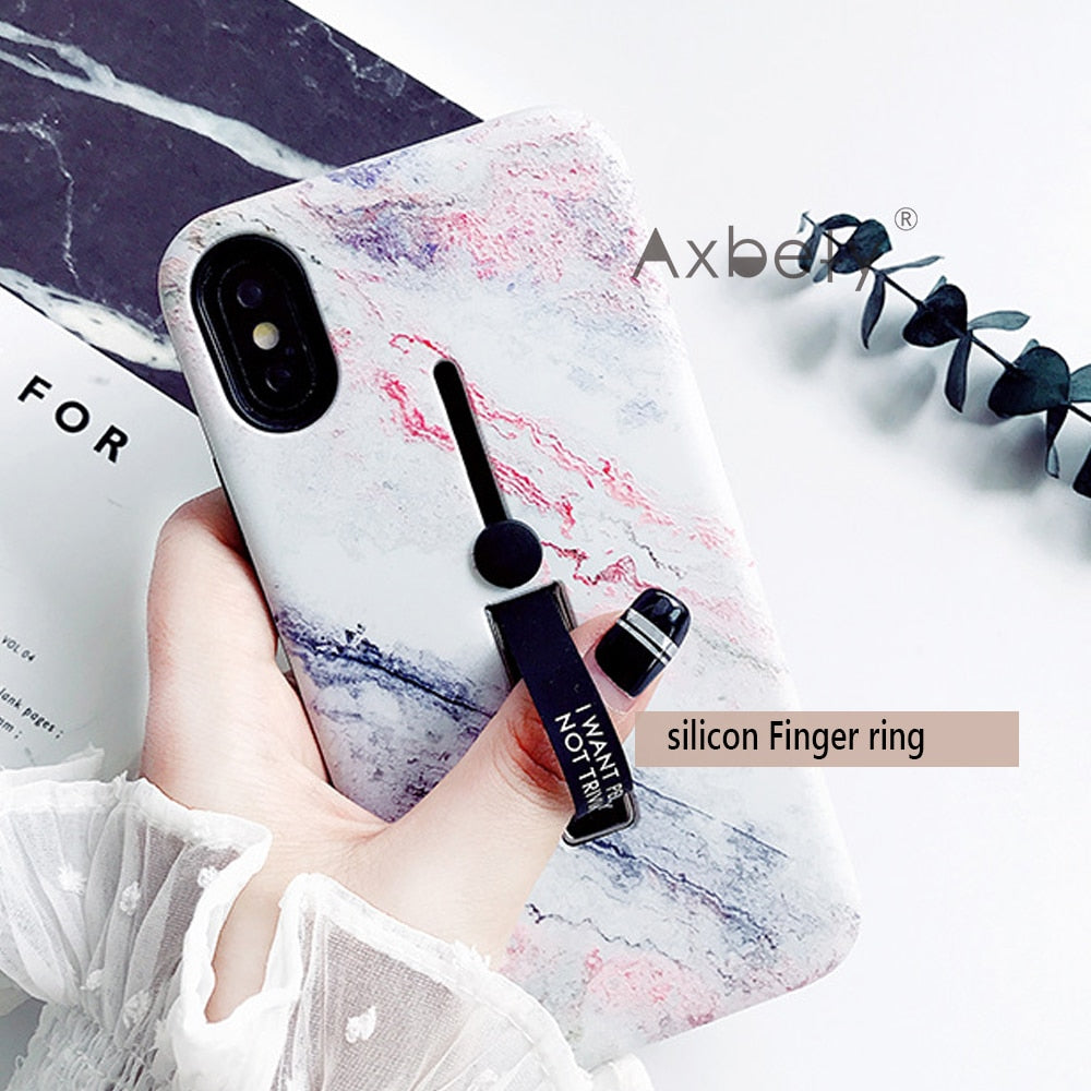 AXBETY For iPhone 7 7 Plus / 8 Plus X / XS MAX/XR Fashion Marble silicon Loop Ring Phone Cases For iPhone 7 Case Stand Cover 6S