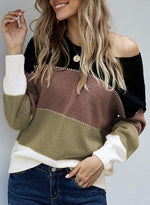 Load image into Gallery viewer, CANIKAT Women&#39;s Crewneck Color Block Striped Sweater Long Sleeve Loose Knit Pullover Jumper Tops
