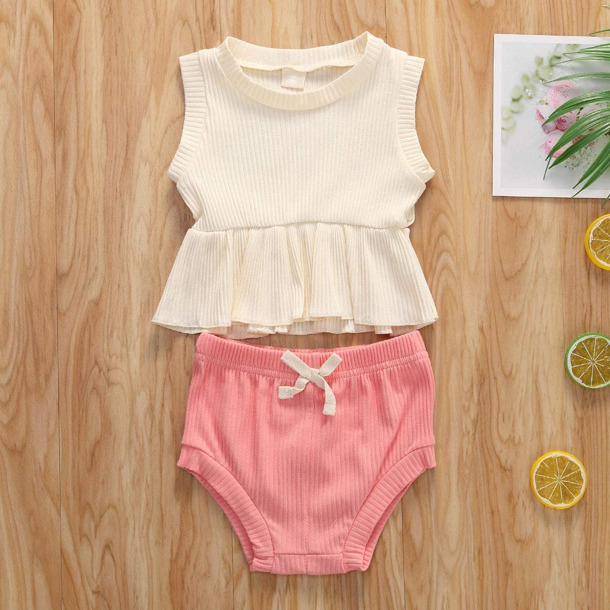 Newborn Baby Boys Girls Summer Outfits Infant Ribbed Knitted Cotton Short Sleeve T-Shirt + Shorts Two Piece Clothes Set