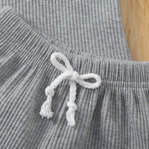 Newborn Baby Boys Girls Summer Outfits Infant Ribbed Knitted Cotton Short Sleeve T-Shirt + Shorts Two Piece Clothes Set