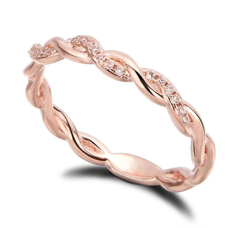 Fashion Women 14K Solid Rose Gold Stack Twisted Ring Wedding Party Women Jewelry