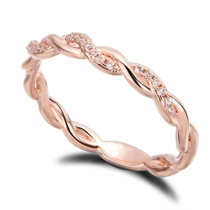 Fashion Women 14K Solid Rose Gold Stack Twisted Ring Wedding Party Women Jewelry