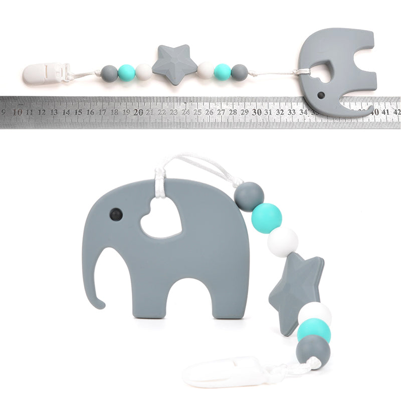 Silicone Elephant Pacifier BPA Free Baby Teether Hand made Funny Colorful Bead Clip Holder Pacifier Clips Soother Chain For Baby