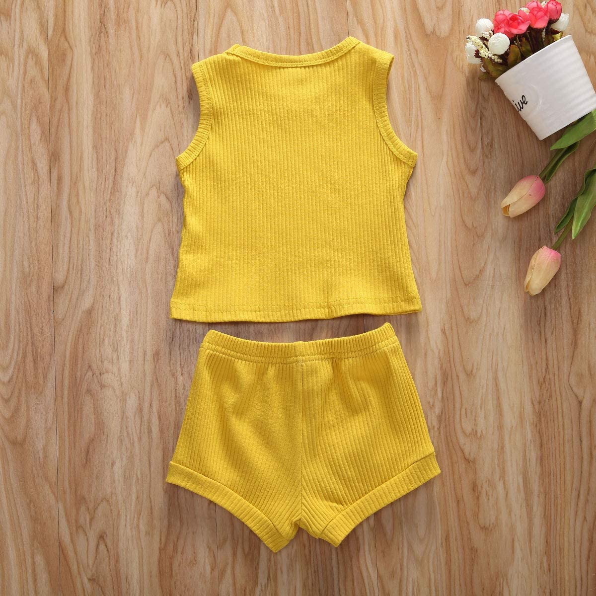 Newborn Baby Boys Girls Summer Outfits Infant Ribbed Knitted Cotton Short Sleeve T-Shirt + Shorts Two Piece Clothes Set