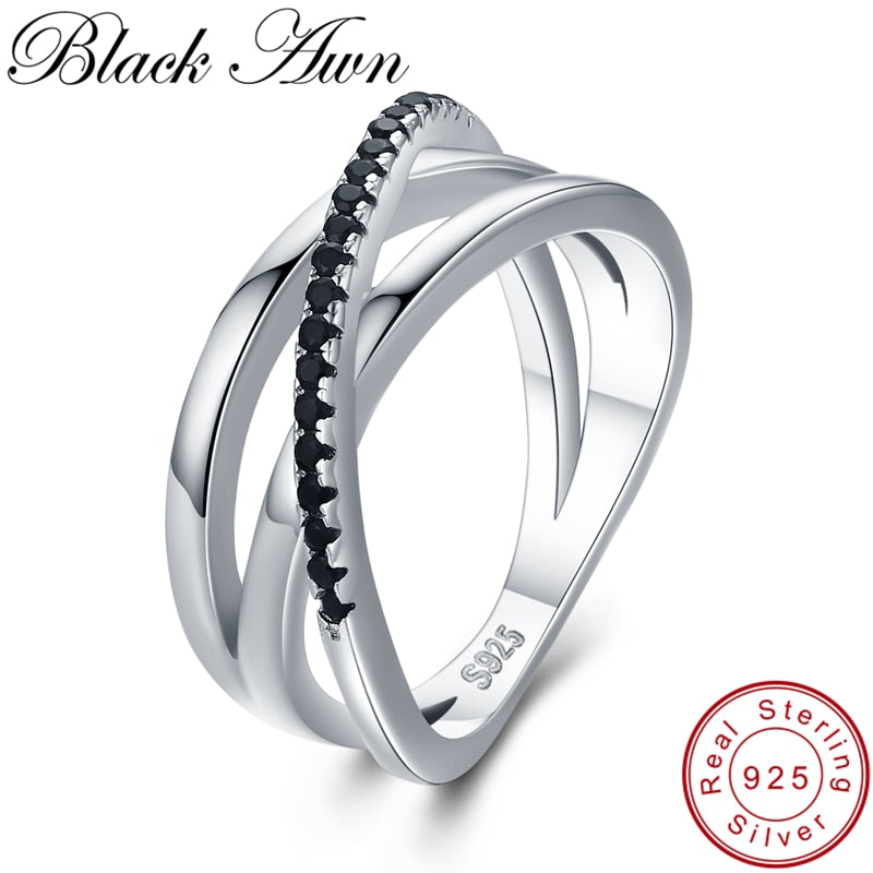 Classic 3.9g 925 Sterling Silver Fine Jewelry Baguet Row Engagement Black Spinel Wedding Rings for Women Bijoux Femme G006|ring for|rings for womenrings for weddings