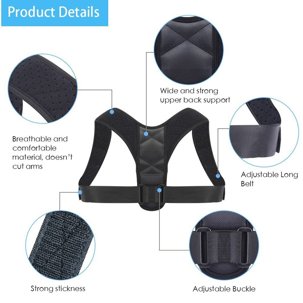 Adjustable Back Posture Corrector Clavicle Spine Back Shoulder Lumbar Brace Support Belt Posture Correction Prevents Slouching