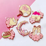 Load image into Gallery viewer, Moon Bunny Sakura - Kakegori -Takoyaki - Pai Pai - Origami - Omamori Hard Enamel Pin - Anime Manga Cute Kawaii
