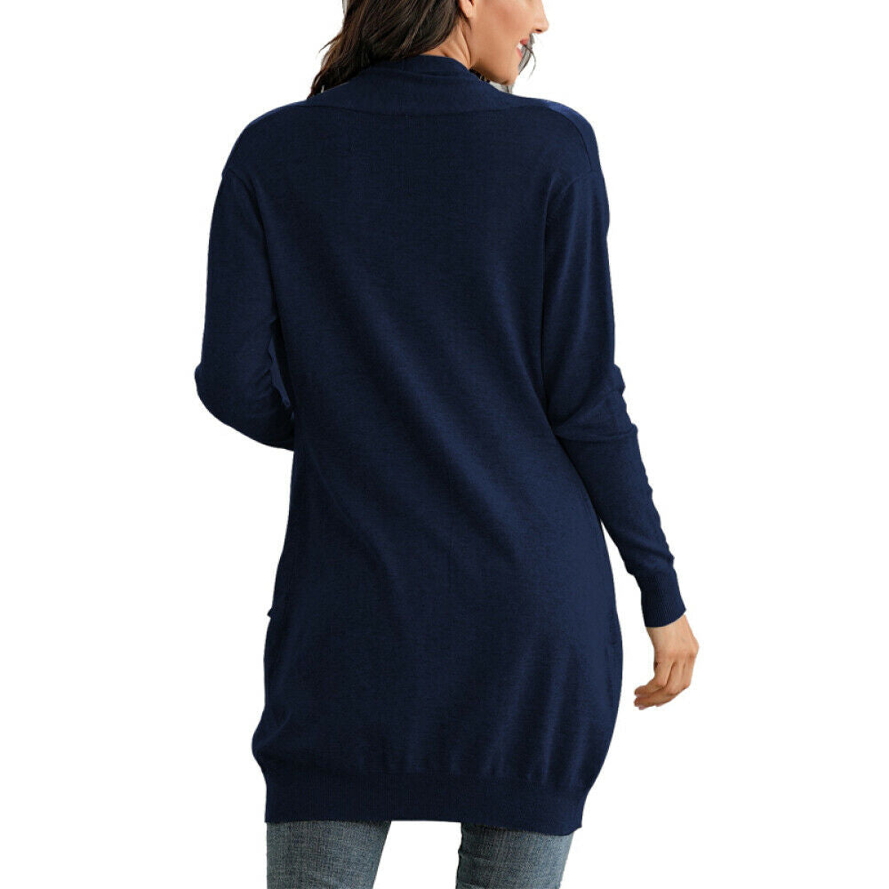 Women's Cardigan Long Sleeve Open Front Draped Sweater Rib Banded w/ Pockets