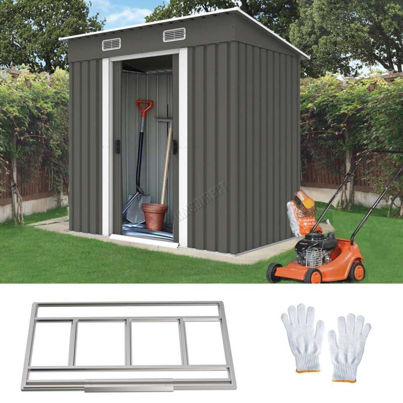 BIRCHTREE New Garden Shed Metal Pent Roof Outdoor Storage With Free Foundation