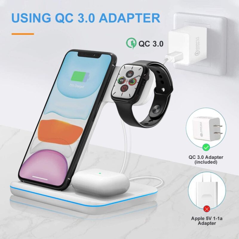 Wireless Charger Charging Station 3In1 For Apple Watch Air Pods iPhone 14 13 12