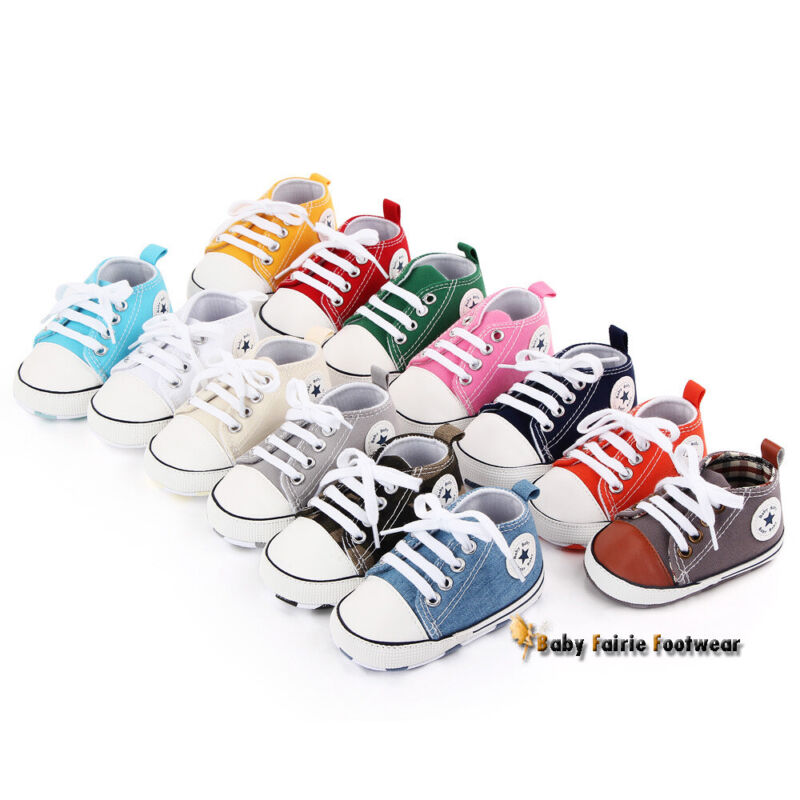 Baby Infant Classic Canvas Baby Shoes Boy Girl Soft Sole Size 1 2 3 0-18 Months