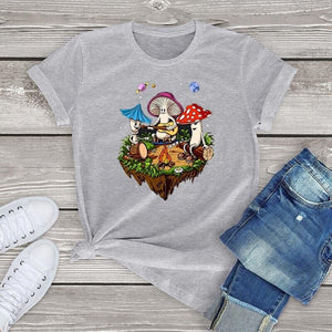 Psychedelic Forest Mushroom Tee Festival Summer Casual Oversized Camping T-shirt