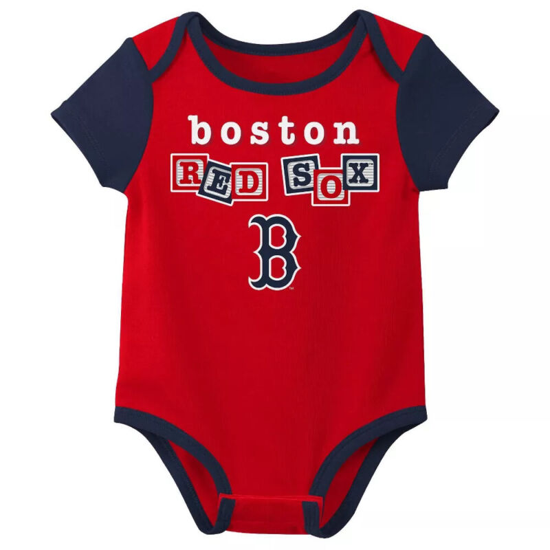 Boston Red Sox MLB Infant Baby Boys’ 3-Pack Team Bodysuits Creepers Set: 0/3-12m