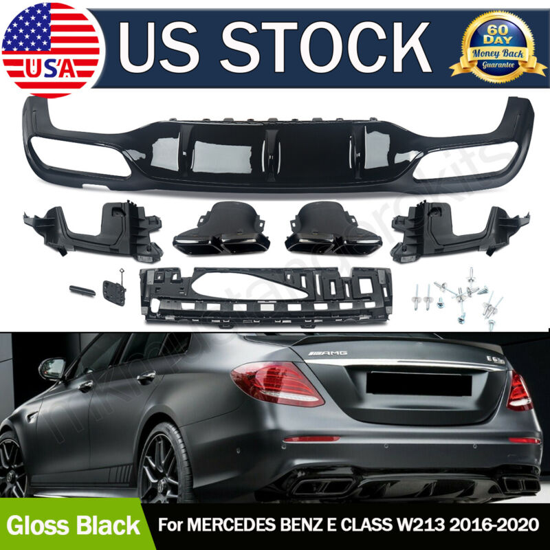 Rear Diffuser & Exhaust Tips for Mercedes W213 AMG E63 Style Bumper Sedan 16-20