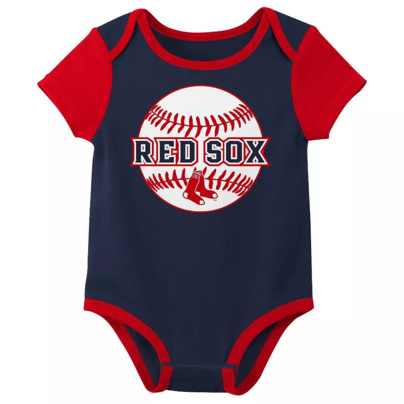 Boston Red Sox MLB Infant Baby Boys’ 3-Pack Team Bodysuits Creepers Set: 0/3-12m