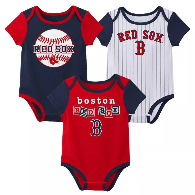 Boston Red Sox MLB Infant Baby Boys’ 3-Pack Team Bodysuits Creepers Set: 0/3-12m